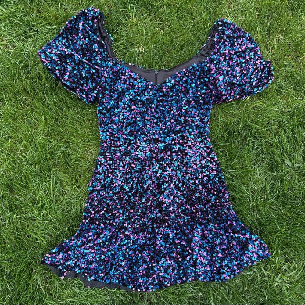 ZARA Sequin Puff Sleeve Mini Dress